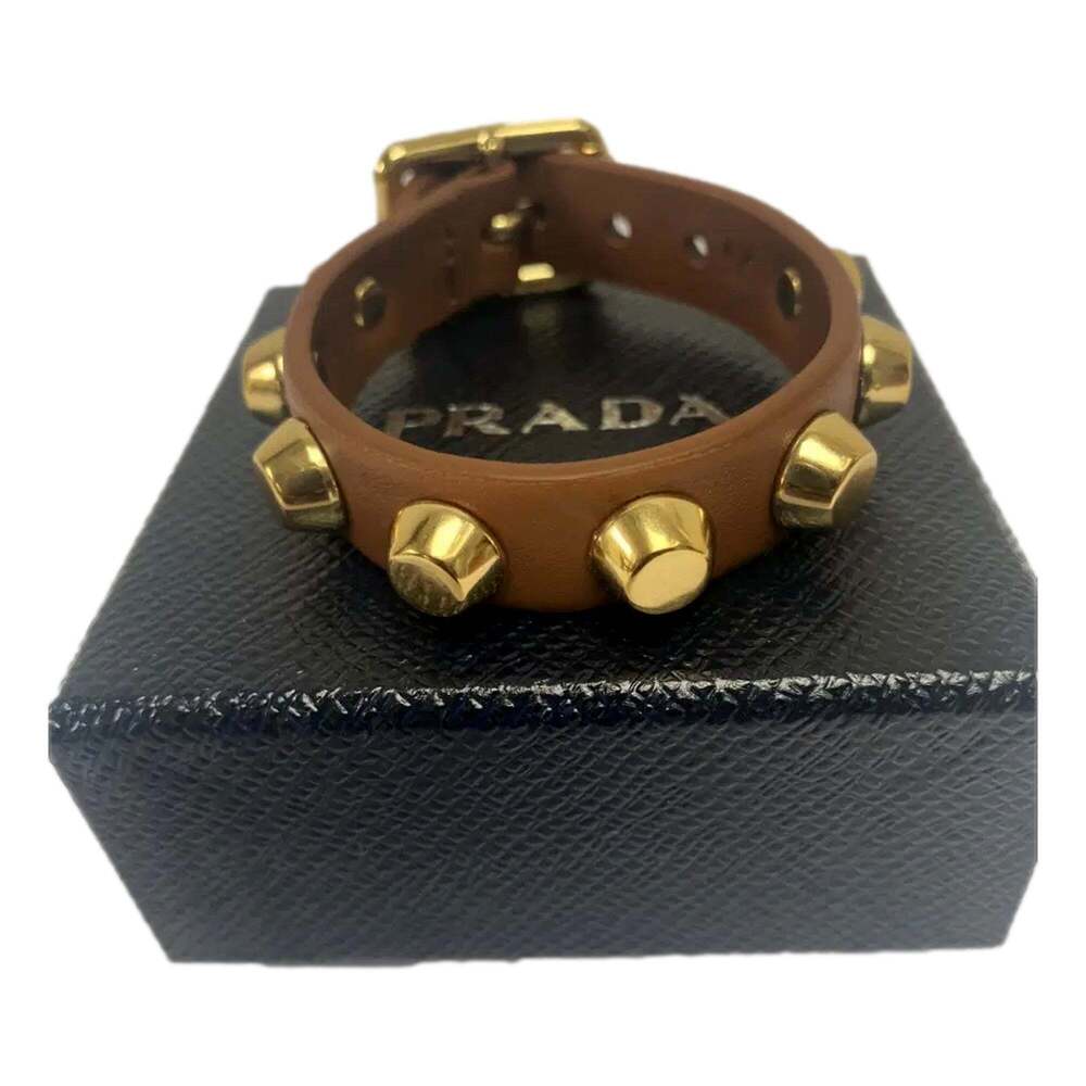 Prada Studded Brown Leather Bracelet Gold Tone - Picture 2 of 4